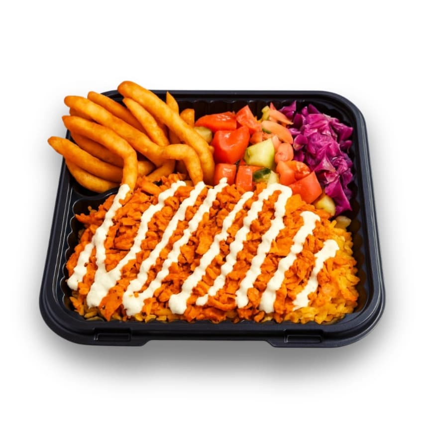 Chicken over rice platter